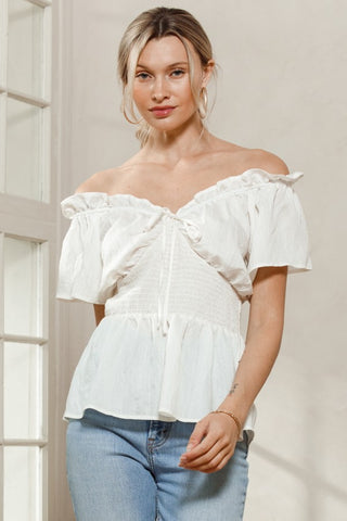 Solid Woven Ruffle Top