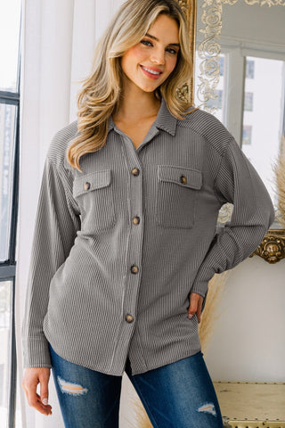 Collared Button-Down Textured Knit Top