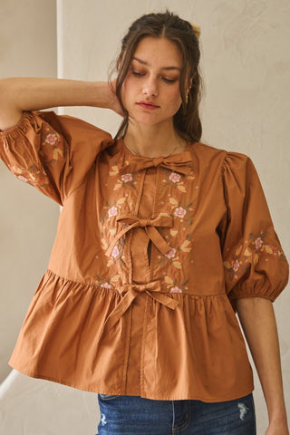 Poplin Front Tie Blouse