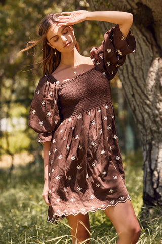 Short Bubble Sleeve Babydoll Dress