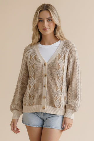 Button Down Two Tone Cardigan Sweater