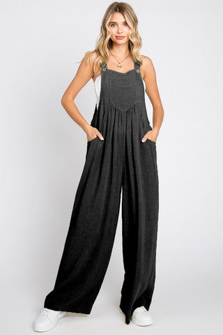 Solid Button Sling Wide Leg Overall
