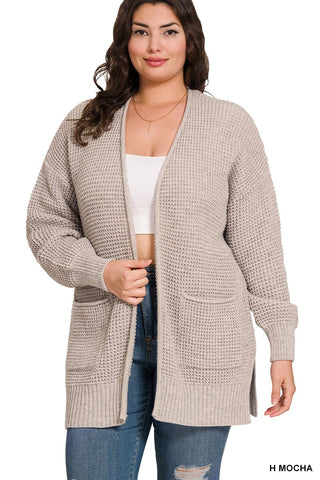 Low Gauge Waffle Open Cardigan Sweater