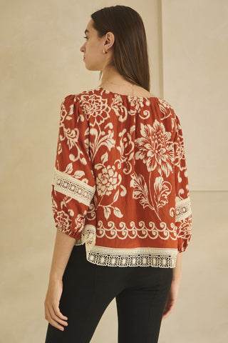Paisley Print With Cotton Lace Trim Top