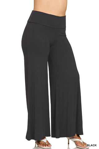 Pants Fold Over Waist Comfy Palazzo