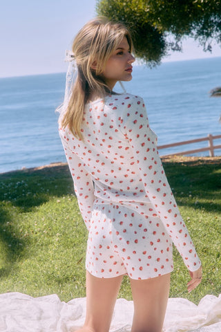 Strawberry Print Fitted Scoop-Neck Lounge Top