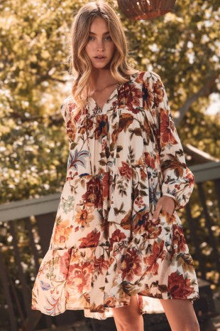 Floral Printed Gathered Mini Dress