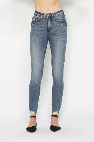 Judy Blue High Waisted Tummy Control Vintage Wash Hem Destroy Skinny Jeans