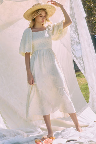 Star Print Cotton Gauze Midi Dress