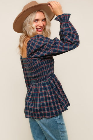 Smocked Babydoll Plaid Top