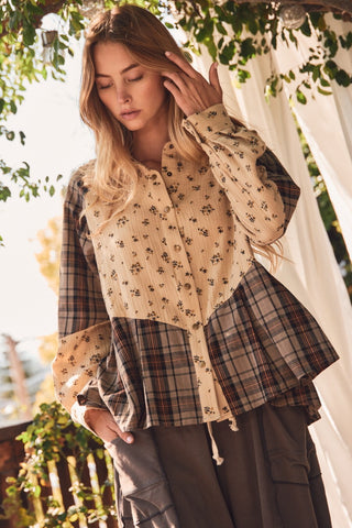 Blouse Plaid Shirt Puff Sleeve