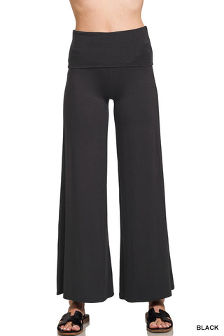 Pants Fold Over Waist Comfy Palazzo