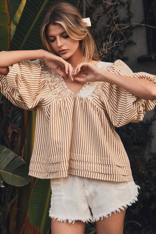 Striped V Neck Top
