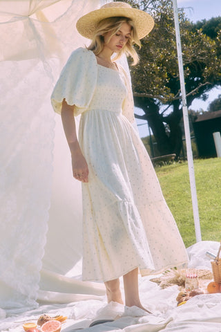Star Print Cotton Gauze Midi Dress