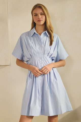 Striped Short Sleeve Shirt Dress