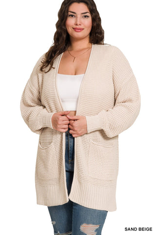 Low Gauge Waffle Open Cardigan Sweater
