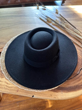 Ribbon-Trimmed Structured Vegan Felt Boater Hat
