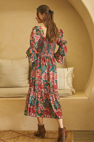 Floral Printed Ruffle Sleeve Midi Dress