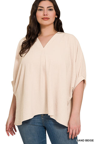 Woven Airflow 1/2 Sleeve V Neck Top