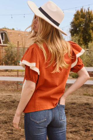 Embroidered Ruffle Top