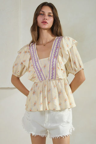 Ditsy Floral Print Peplum Top