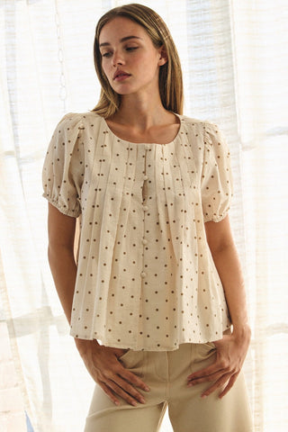 Short-Sleeve Blouse With Textured Dots