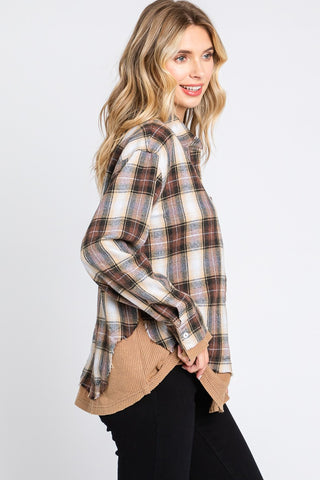 Washed Plaid Mix Button-Down Oversized Shirt