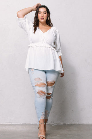 Solid Button Down Blouse