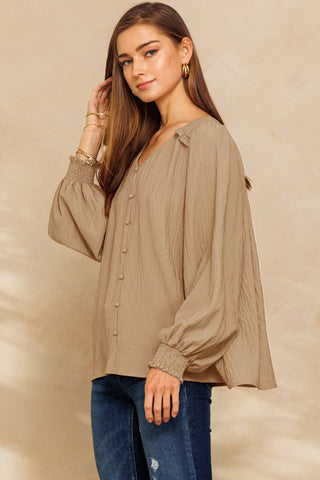 Sold Long Puff Sleeve Woven Top
