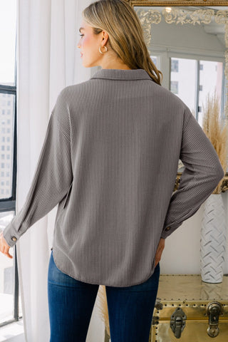 Collared Button-Down Textured Knit Top