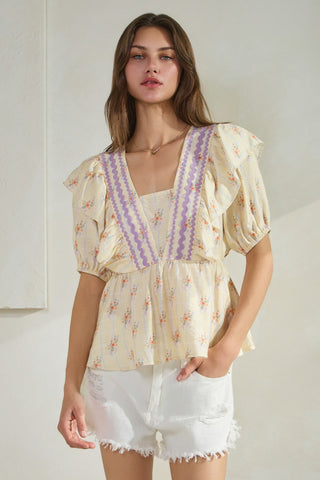 Ditsy Floral Print Peplum Top
