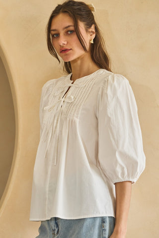 Solid Poplin Blouse With Pintuck Tail
