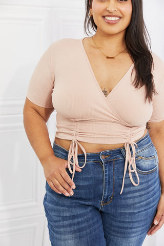 Ribbed Front Scrunched Top in Blush