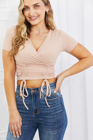 Ribbed Front Scrunched Top in Blush